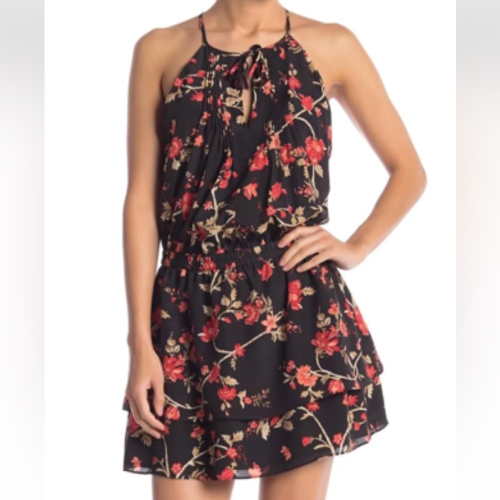 Joie Jossa Floral Sleeveless Pleated Dress Medium Black Cocktail Party W…